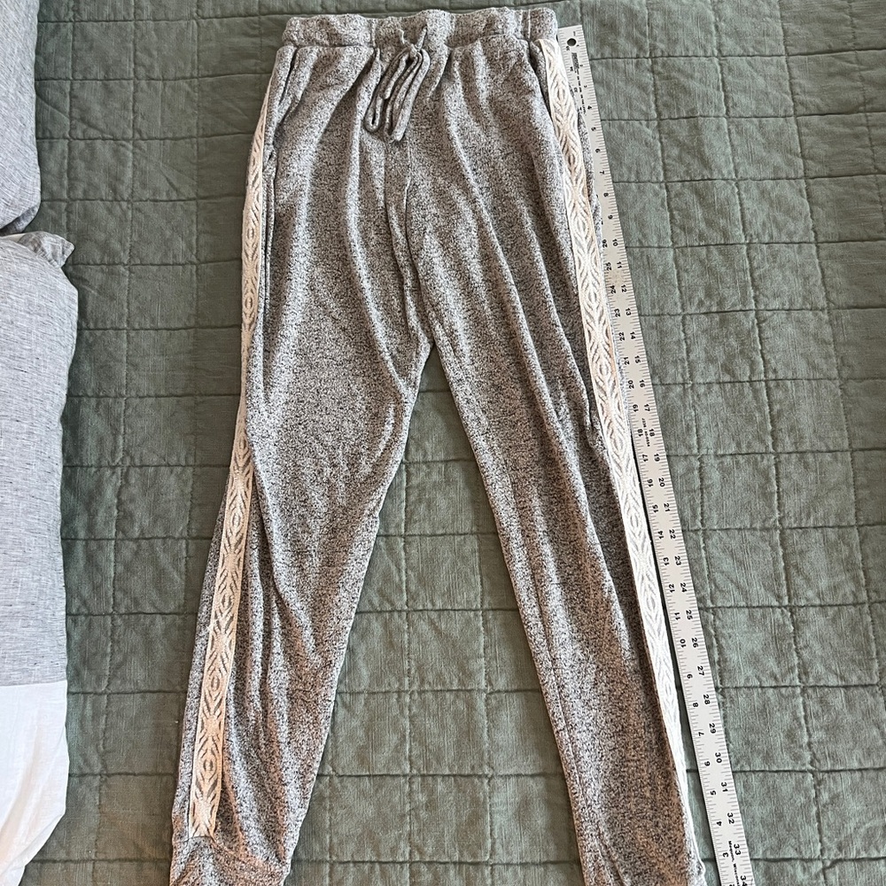 Gray Joggers with White Lace Detail